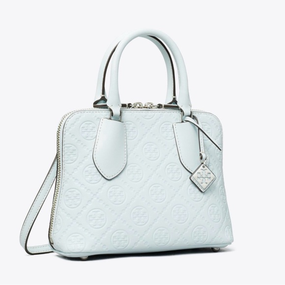 Tory Burch Handbags - Tory Burch Pale Blue Embossed Leather Satchel